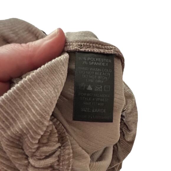 Chocolate‎ USA Wide Leg Ribbed Velvet Pants Taupe Shimmer Soft Stretch Lounge L - Picture 3 of 8